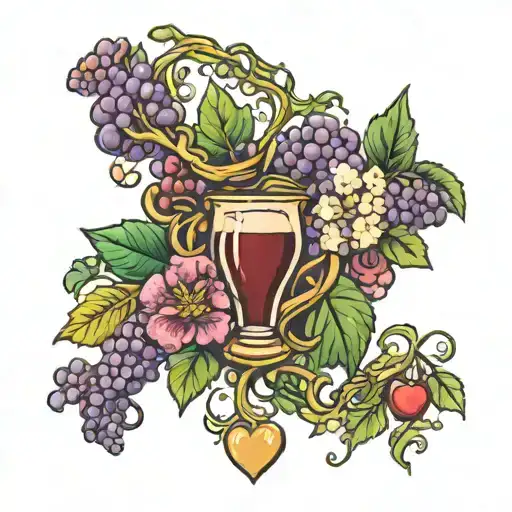 Aesculapius wine grapevines flowers and scales with a heart tattoo design idea