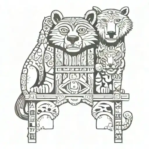 an indian totem pole with a bear, wolf and panther on it.  tattoo design idea