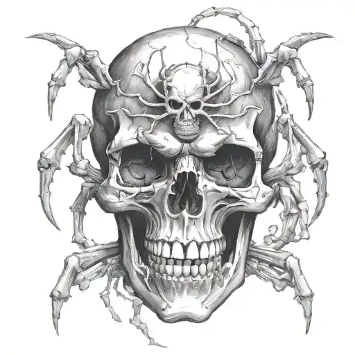 A detailed skull with spider legs coming out of its eye sockets tattoo design idea