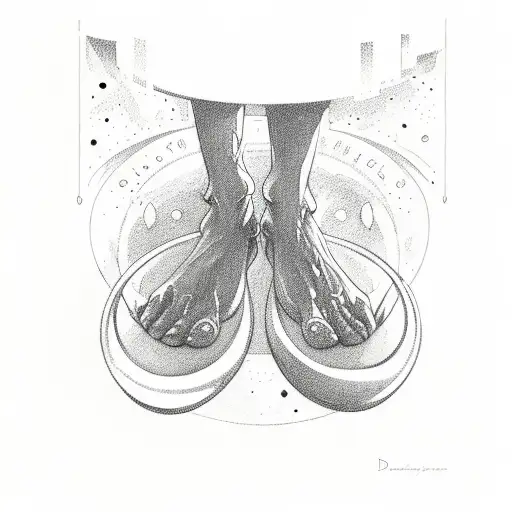 alien worshiping a female foot in outer space with the name "Dominic" in background  tattoo design idea