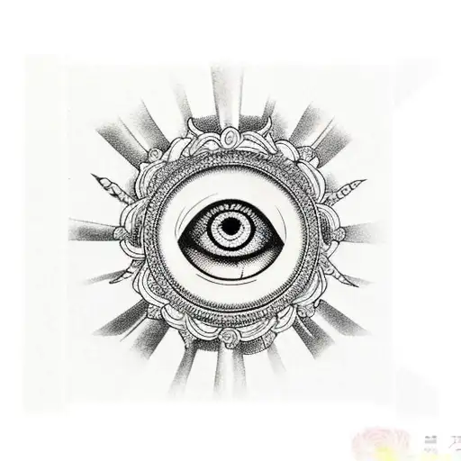 Evil Eye + Greek Key + Flower tattoo design idea