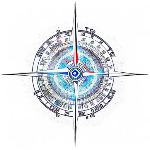 Evil Eye + Greek Key + Scorpio + Analog Clock + Compass tattoo design idea