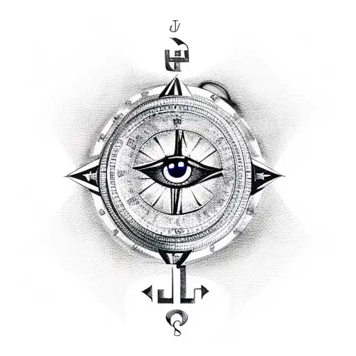 Evil Eye + Greek Key + Scorpio + Analog Clock + Compass tattoo design idea