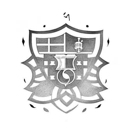 A blackwork tattoo of the Barcelona football club emblem with musical notes forming a border around it tattoo design idea