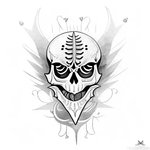 crow skull with spikes and roses tattoo design idea