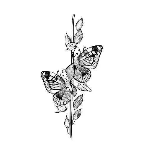 two butterflies with plants tattoo design idea