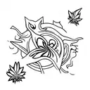 Phantasmagorical scene of afterlife infused with cannabis and mushrooms tattoo design idea