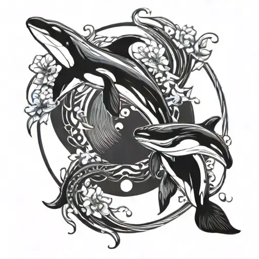 Orcas in a ying yang kind of vibr  tattoo design idea
