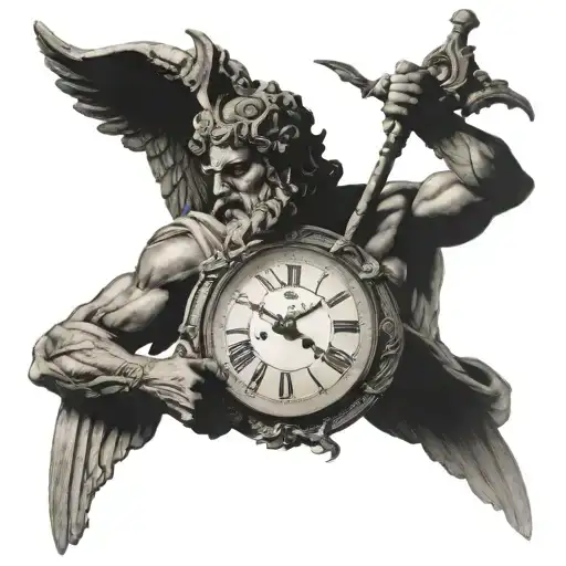 Greek Mythology Kronos God with clock, 8k, high resolution tattoo design idea