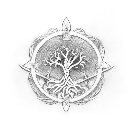 Tree of Life axe viking tattoo design idea