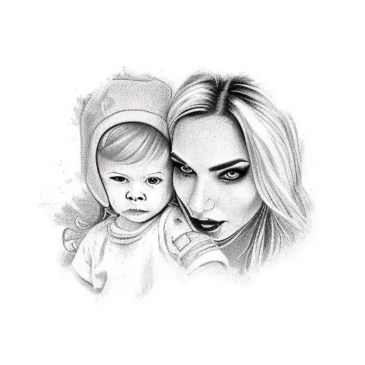 Mamma con bambina al seno tattoo design idea
