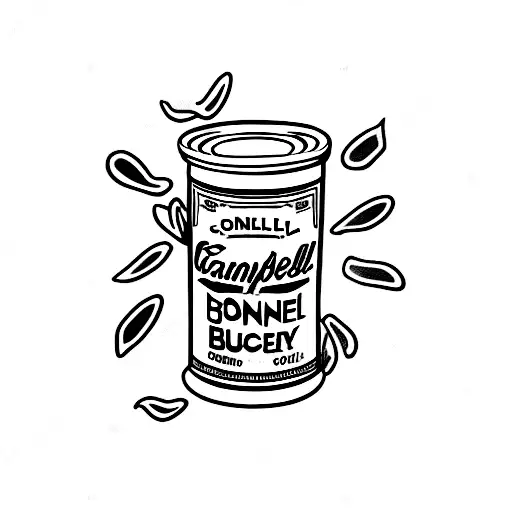 Campbell soup and honey bunches of oats on shelf tattoo design idea
