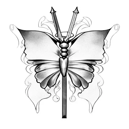 butterfly and sword tattoo design idea