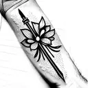 sword with flower tattoo design idea