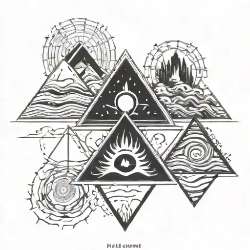 air, water, earth, fire alchemy triangles tattoo design idea