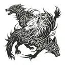 kyuubi nine tailed fox surrounded wolves fighting tattoo design idea