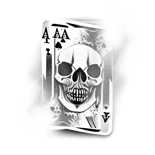 Singed ace of spades card with a large realistic skull in centre with wide mouth and flames  tattoo design idea