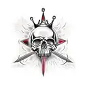 A realistic skull with a wide jaw and crown of thorns in the middle of a flaming ace of spades card tattoo design idea