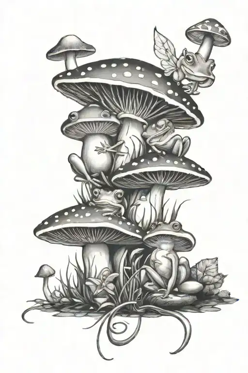 mushroom fairies Forest frogs  tattoo design idea