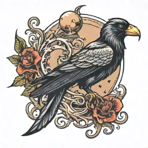 space crow perched on tentacles tattoo design idea