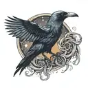 open beaked celestial crow perched on tentacles in a space vortex tattoo design idea