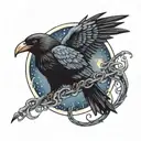 open beaked celestial crow perched on tentacles in a space vortex tattoo design idea