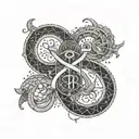Design a dotwork tattoo combining the zodiac cancer symbol and a cross with intricate patterns tattoo design idea