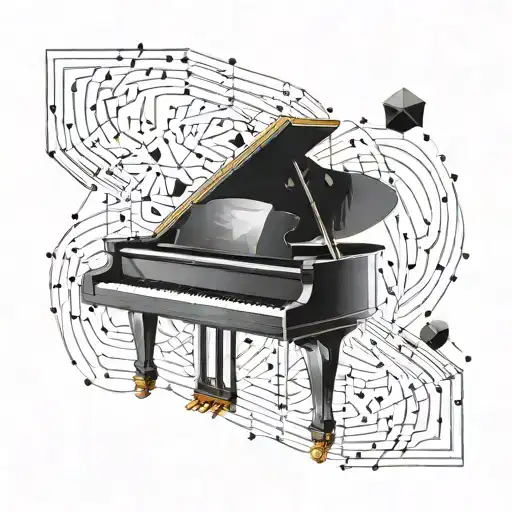A cosmic piano key constellation with geometric shapes intertwined, symbolizing the harmony between music and the universe tattoo design idea