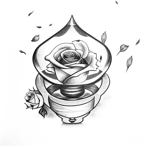 broken hourglass and roses tattoo design idea