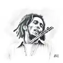 Bob Marley smoking a joint while playing the guitar  tattoo design idea