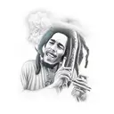 Bob Marley smoking a joint while playing the guitar  tattoo design idea