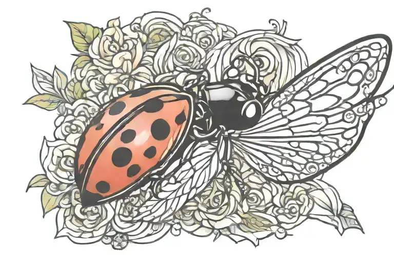 Ladybug flying tattoo design idea