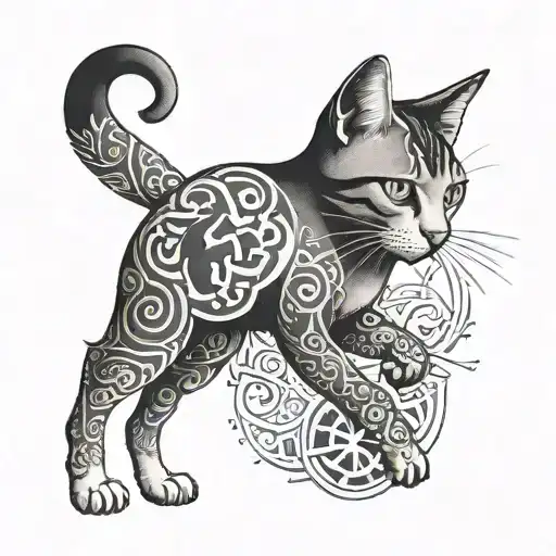 A tattoo featuring a cat playing with the emblem of Beşiktaş, creatively blending your love for animals and your favorite sports team tattoo design idea