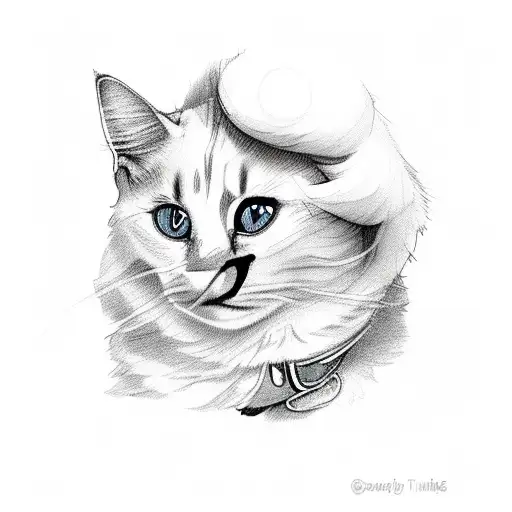 orange Turkish van cat, fluffy, orange eyes, clouds, stars tattoo design idea