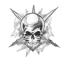  a skull pierced with a dagger and lightning in the background tattoo design idea