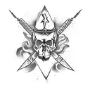  a skull pierced with a dagger and lightning in the background tattoo design idea