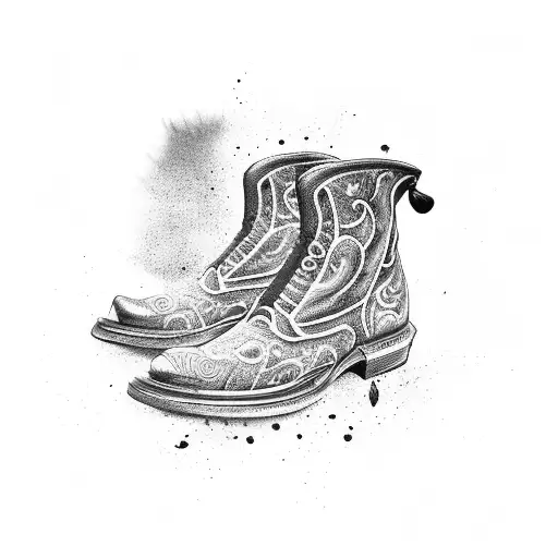 A cowboy boot covered in swirling skate tracks tattoo design idea