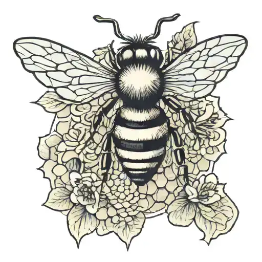 bee and honey comb with death date tattoo design idea