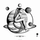 Ariana Grande sitting on Saturn with solar system around her head tattoo design idea