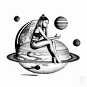 Ariana Grande sitting on Saturn with solar system around her head tattoo design idea