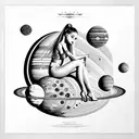Ariana Grande sitting on Saturn with solar system around her head tattoo design idea