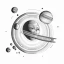 Ariana Grande sitting on Saturn with solar system around her head tattoo design idea