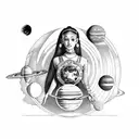 Ariana Grande sitting on Saturn with solar system around her head tattoo design idea