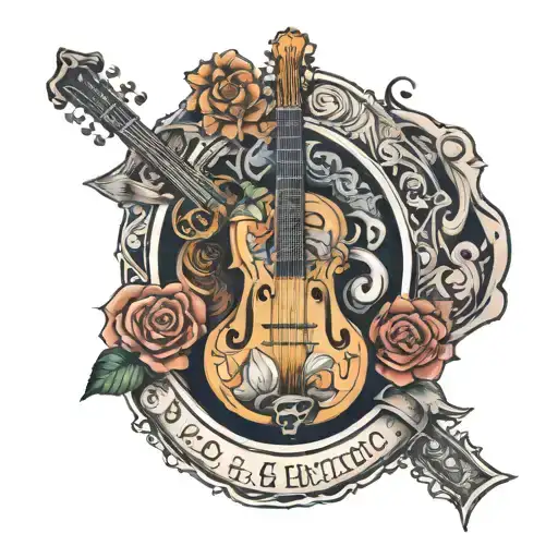 Catholic, Cajun heritage, music and records, and travel combined sleeve  tattoo design idea