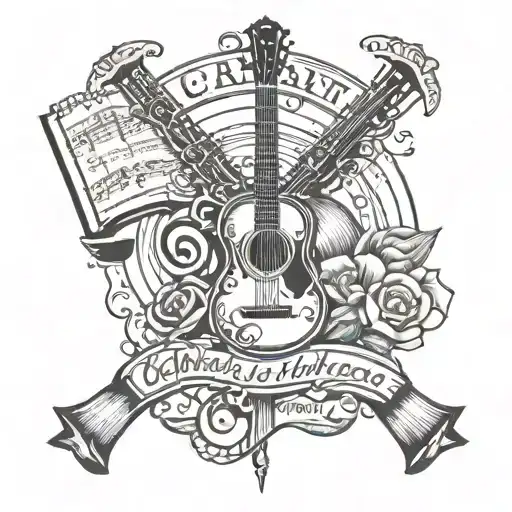music records with catholism and Cajun heritage symbols half sleeve tattoo design idea