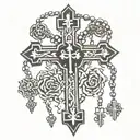 upside down cross with rosary hanging  tattoo design idea