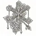 upside down cross with rosary hanging  tattoo design idea