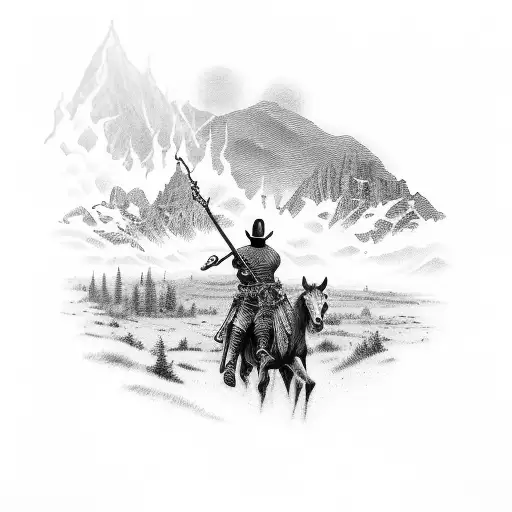 The words "the devil can scrap, but the lord has one. With a very simple western landscape background tattoo design idea