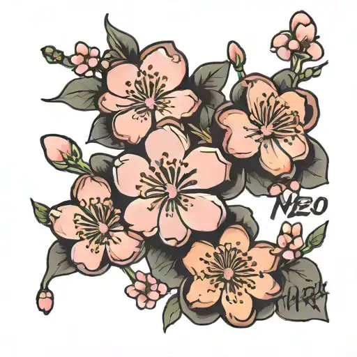 cherry blossom rock and roll with name written tattoo design idea