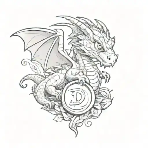 tiny, cute, dragon, guarding a coin inspired tattoo design idea
